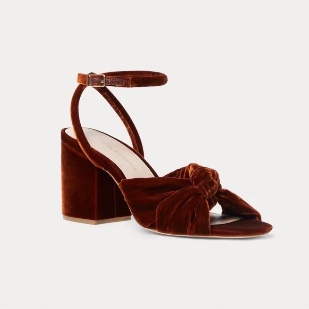 Loeffler Randall Velvet Block Heel Sandal in Rust Brown